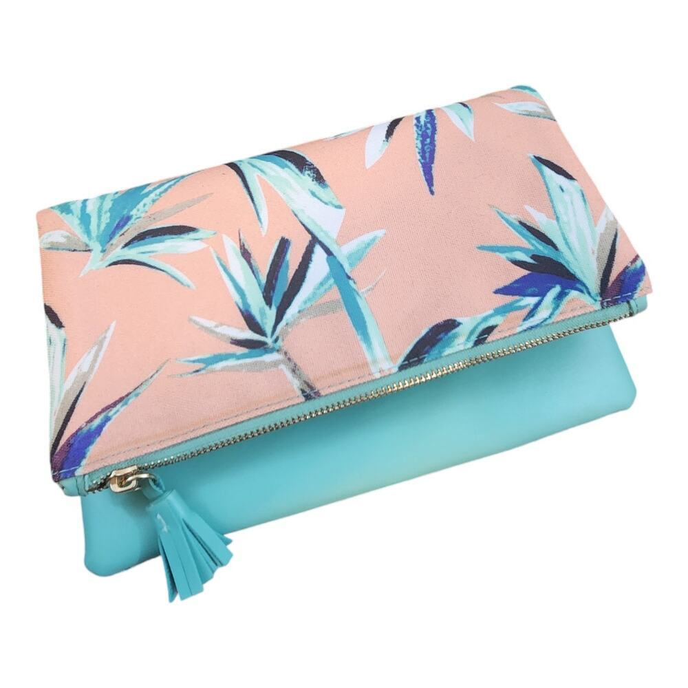 Rachel Pally Reversible clutch Birds of paradise tablet pouch bag teal coral